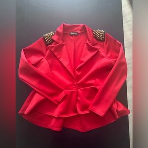Red peplum spiked blazer